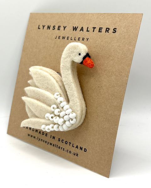 Beaded Swan Brooch