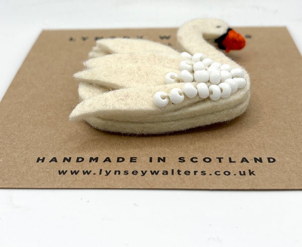 Beaded Swan Brooch