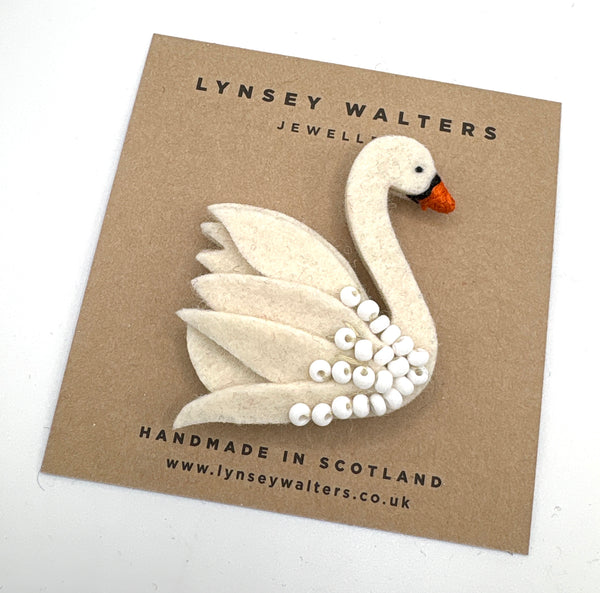 Beaded Swan Brooch
