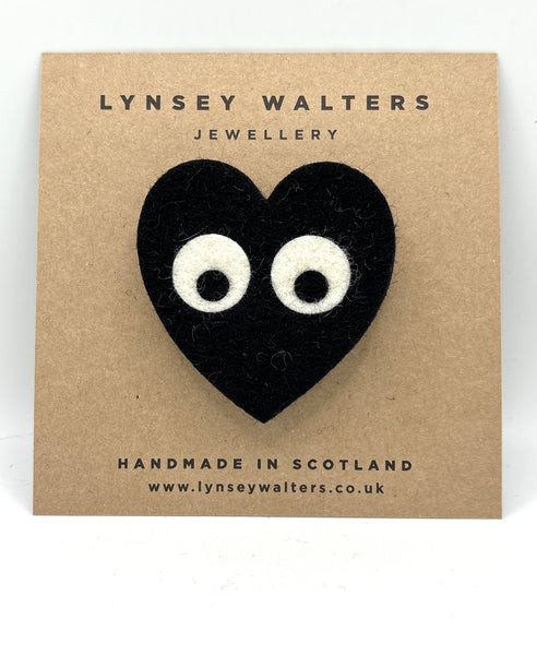 Black Heart Big Eyes Brooch