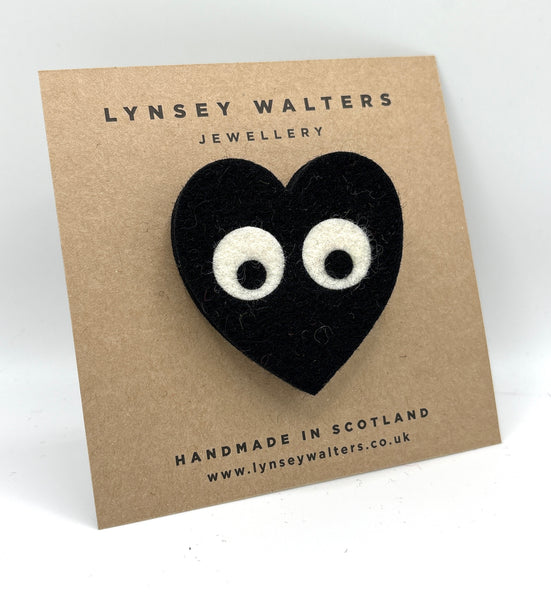 Black Heart Big Eyes Brooch