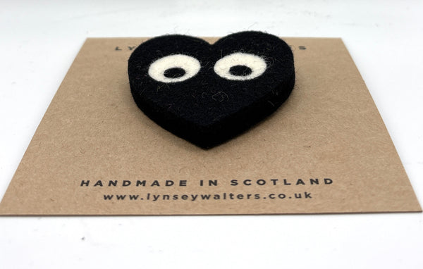 Black Heart Big Eyes Brooch