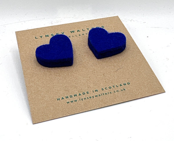 Large heart studs - Cobalt Blue