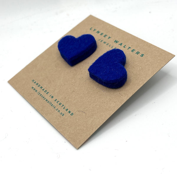 Large heart studs - Cobalt Blue