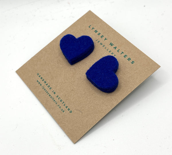 Large heart studs - Cobalt Blue