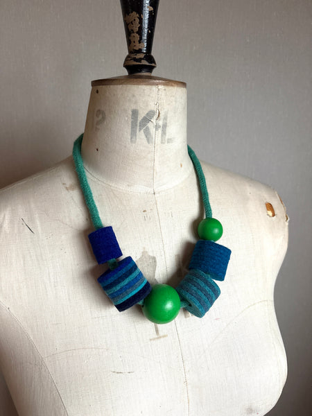 Industrial Felt, Wood and Rope Necklace - Iona & Green