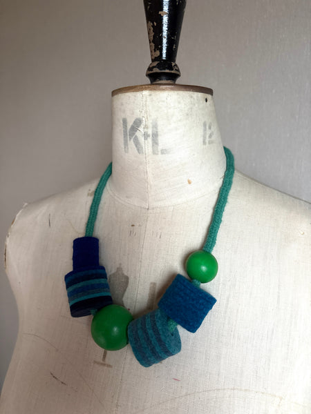 Industrial Felt, Wood and Rope Necklace - Iona & Green