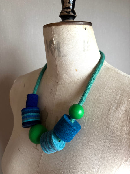 Industrial Felt, Wood and Rope Necklace - Iona & Green