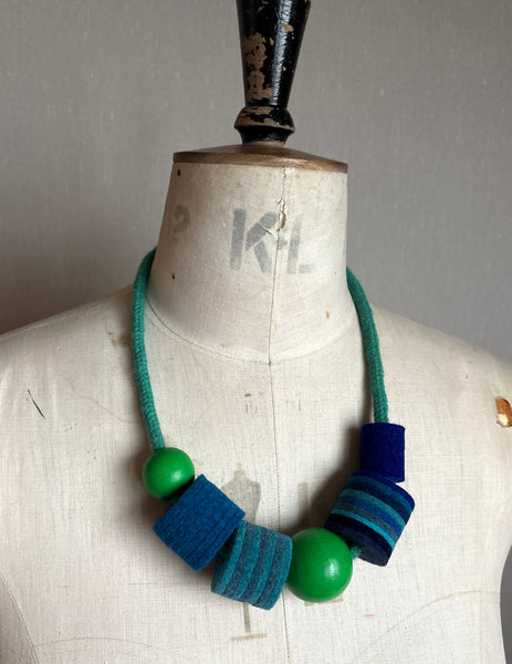 Industrial Felt, Wood and Rope Necklace - Iona & Green