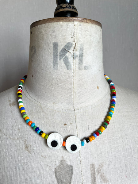 Googly Eyes Necklace, multi coloured beads
