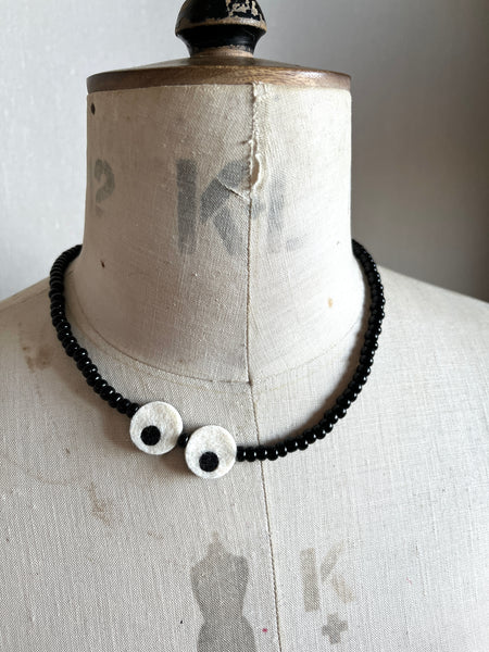 Googly Eyes Necklace, black beads