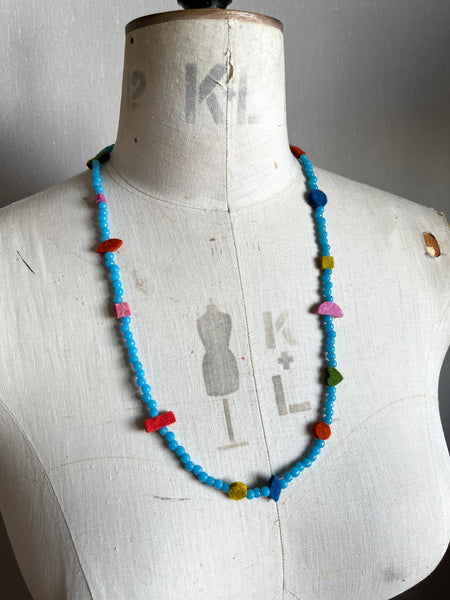 Charm Necklace - Vintage Blue Glass Beads