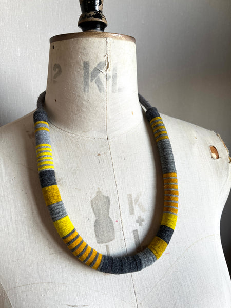 Not So Chunky Colour blocks Necklace - Mustard & Grey