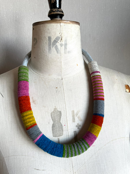 Chunky Colour blocks Necklace - Soft Grey & Multi Colour