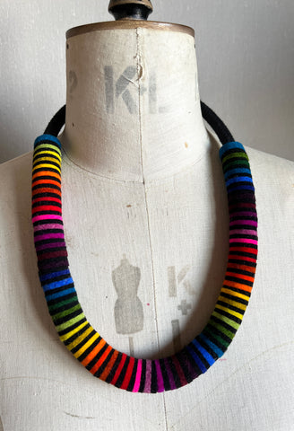 Chunky Rainbow Stripe Necklace - Black & Multi Colour