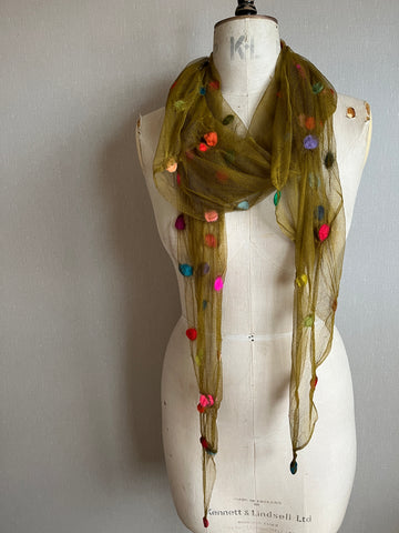 Silk Tulle Scarf - Large Triangle, Moss