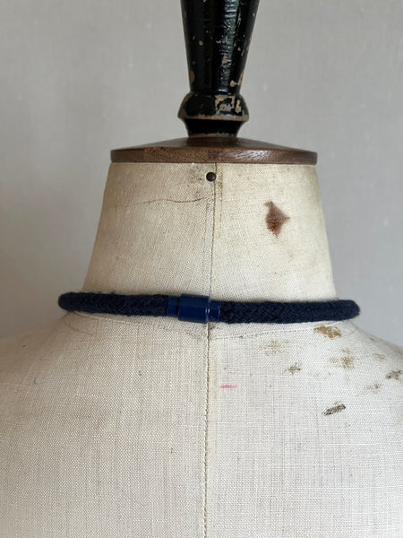 Industrial Felt, Wood and Rope Necklace - Indigo