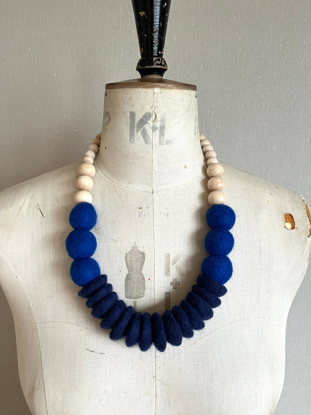 Throw on Merino and Wood Necklace - Indigo