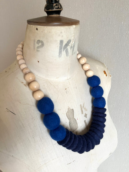 Throw on Merino and Wood Necklace - Indigo