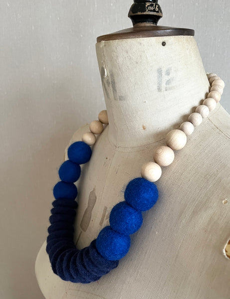 Throw on Merino and Wood Necklace - Indigo