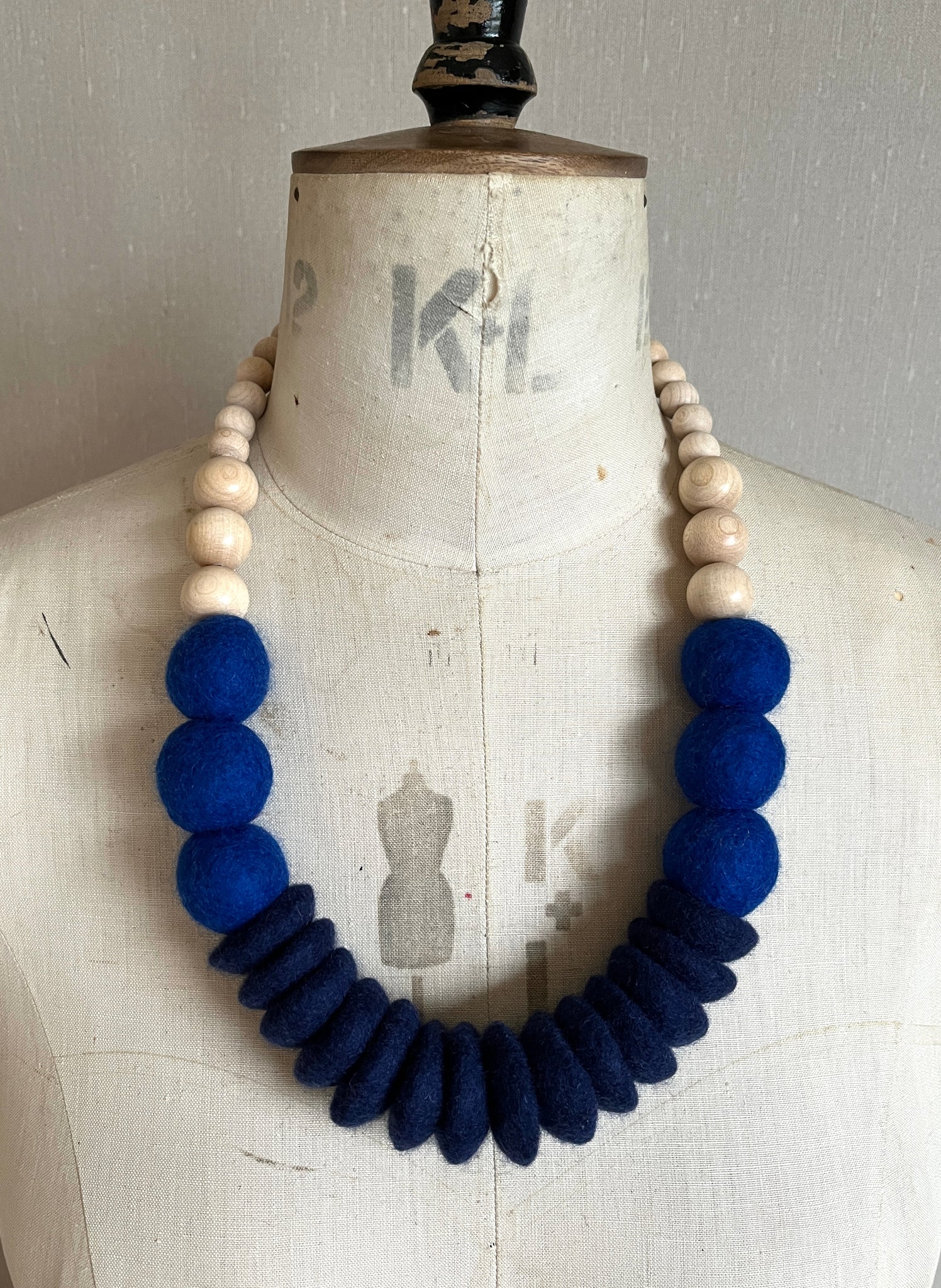 Throw on Merino and Wood Necklace - Indigo