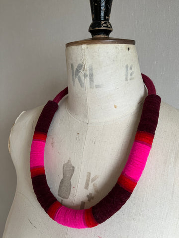 Chunky Colour blocks Necklace - Burgundy Dip Dye Effect