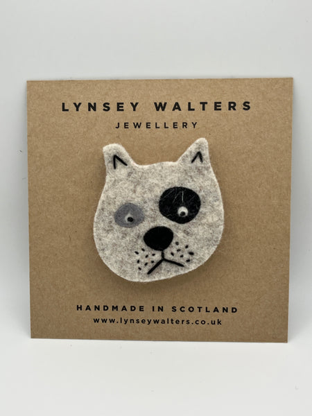 Grumpy Doggy Brooch - grey