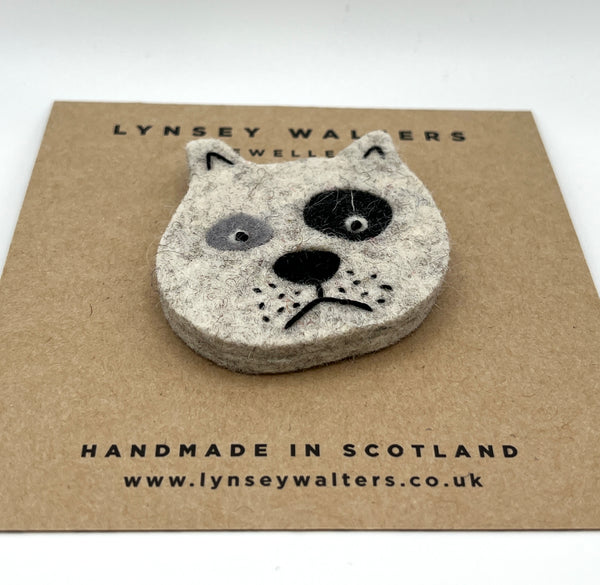 Grumpy Doggy Brooch - grey