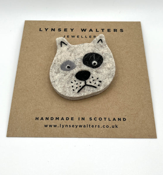 Grumpy Doggy Brooch - grey