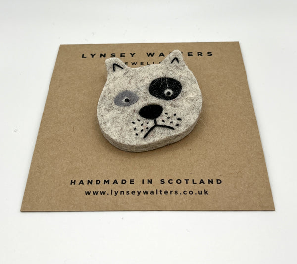 Grumpy Doggy Brooch - grey