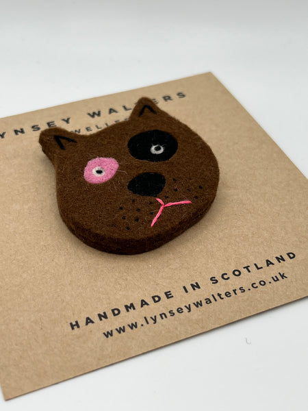 Grumpy Doggy Brooch - brown