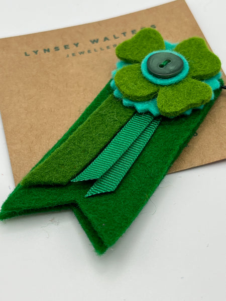 Medal Flower Brooch - Greens