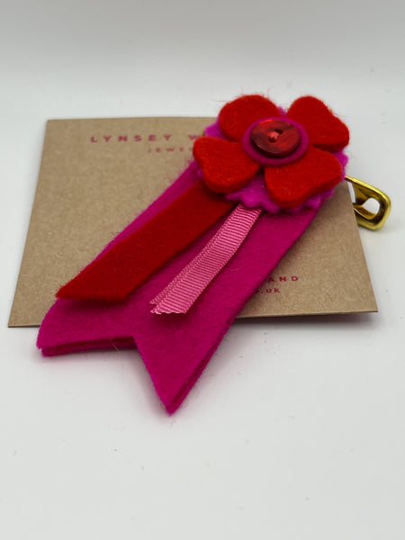 Medal Flower Brooch - Pink