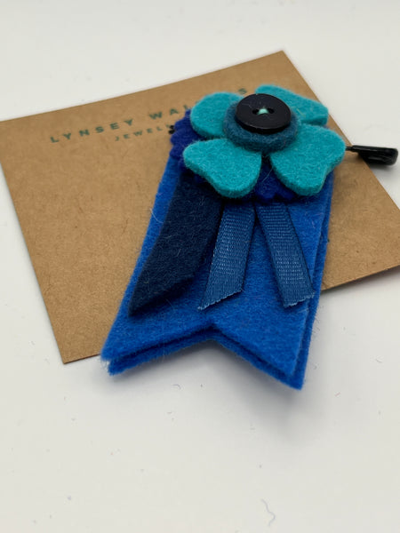 Medal Flower Brooch - Blues