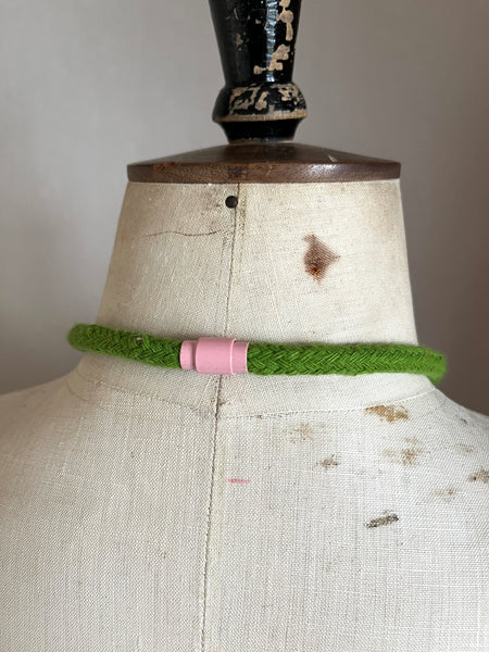 Industrial Felt, Wood and Rope Necklace - Pink & Green