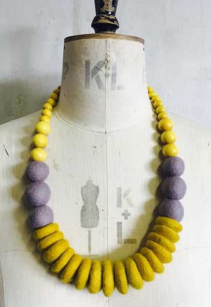 Throw on Merino and Wood Necklace Mustard