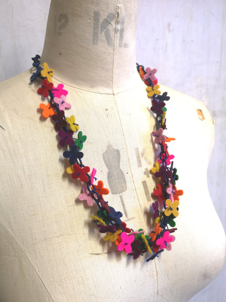 Long flower Confetti Necklace, Multi colour