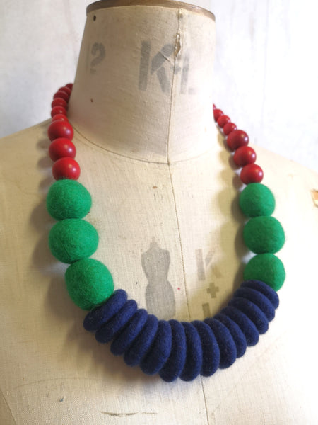 Throw on Merino and Wood Necklace Multi Colour