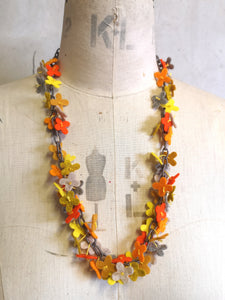 Long flower Confetti Necklace, Orange Mix