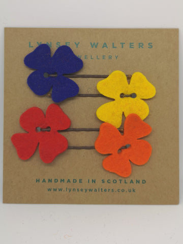 Set of 4 flower hairslides - multi colour