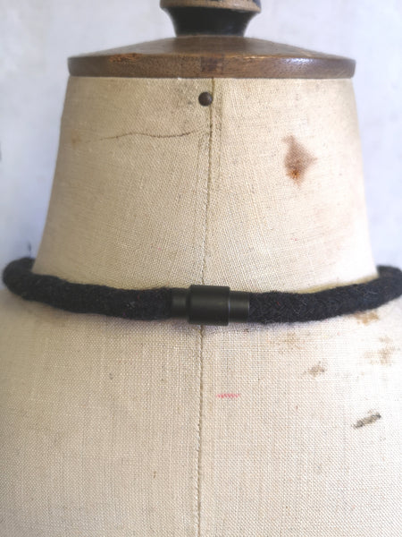 Industrial Felt, Wood and Rope Necklace - Black & White
