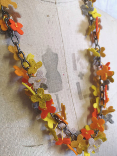 Long flower Confetti Necklace, Orange Mix