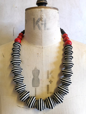 New Wave Necklace in Black White & Red
