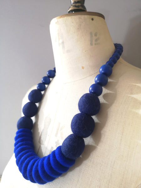 Throw on Merino and Wood Necklace Cobalt