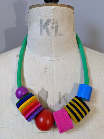 Industrial Felt, Wood and Rope Necklace - Brights