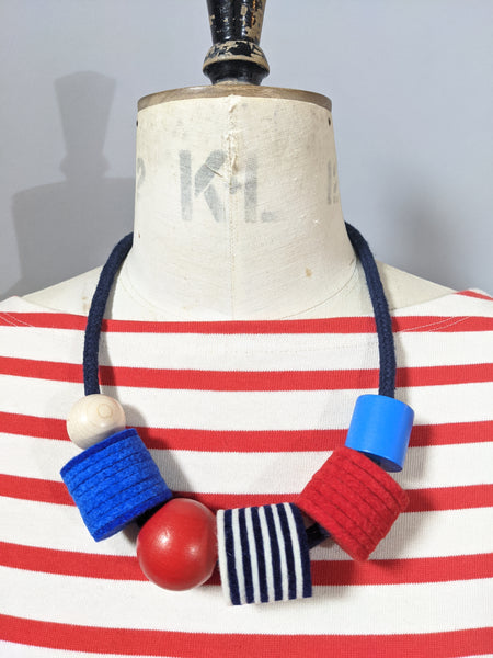 Industrial Felt, Wood and Rope Necklace - Light Breton