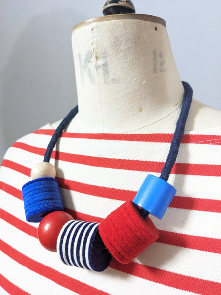 Industrial Felt, Wood and Rope Necklace - Light Breton