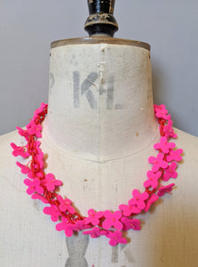 Flower Confetti Necklace Neon Pink