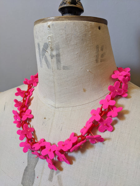 Flower Confetti Necklace Neon Pink
