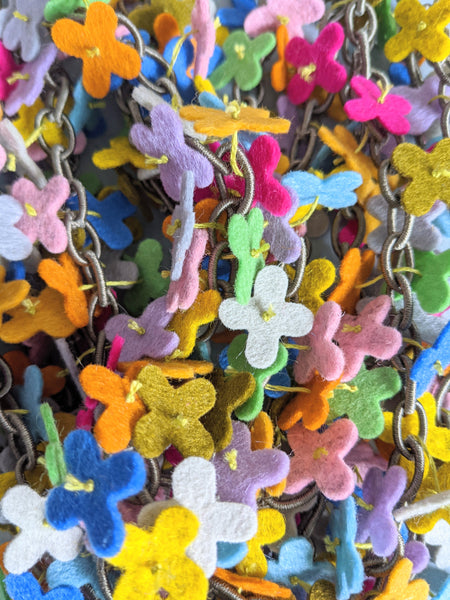 Long flower Confetti Necklace, Soft Multi